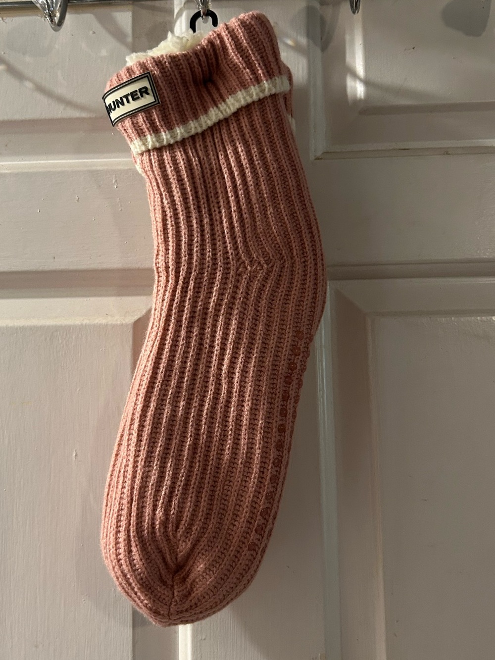 Hunter Men's Ribbed Knit Sock in Dusty Rose with Cream Trim